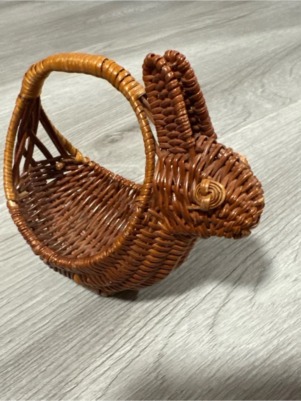 Vintage Small EASTER BUNNY Brown Wicker Basket 5.5” With Handle Plant Holder